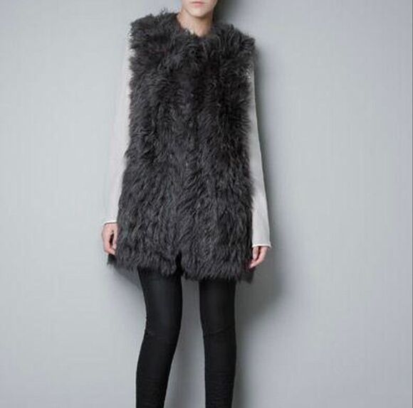 Zara Jackets & Blazers - ZARA Woman Gray Long Soft Fur Vest Size Medium